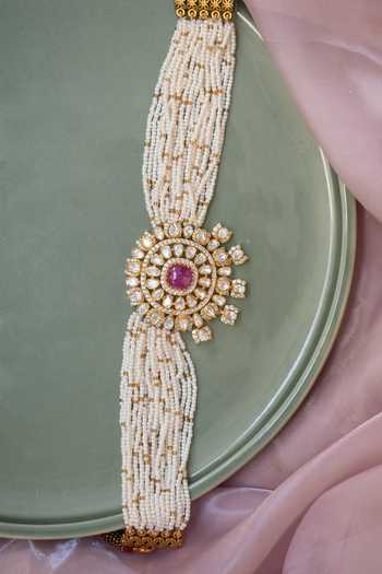 Buy Solv Jewellery Gold Plated Blush Bouquet Choker With Earrings Buy_Solv Jewellery_Gold Plated Blush Bouquet Choker With Earrings