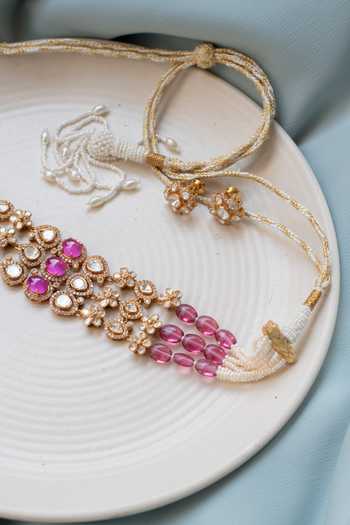 Buy Solv Jewellery Gold Plated Bijou Rose Polki Choker With Earrings Online at Aza Fashions Buy_Solv Jewellery_Gold Plated Bijou Rose Polki Choker With Earrings _Online_at_Aza_Fashions