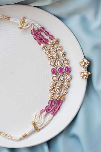 Shop Solv Jewellery Gold Plated Bijou Rose Polki Choker With Earrings Online at Aza Fashions Shop_Solv Jewellery_Gold Plated Bijou Rose Polki Choker With Earrings _Online_at_Aza_Fashions