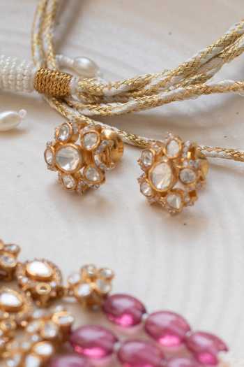 Solv Jewellery Gold Plated Bijou Rose Polki Choker With Earrings at Aza Fashions Solv Jewellery_Gold Plated Bijou Rose Polki Choker With Earrings _at_Aza_Fashions