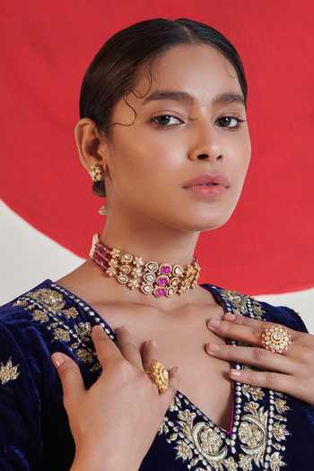 Solv Jewellery Bijou Rose Polki Choker With Earrings 