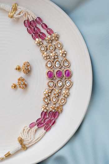 Solv Jewellery Bijou Rose Polki Choker With Earrings 