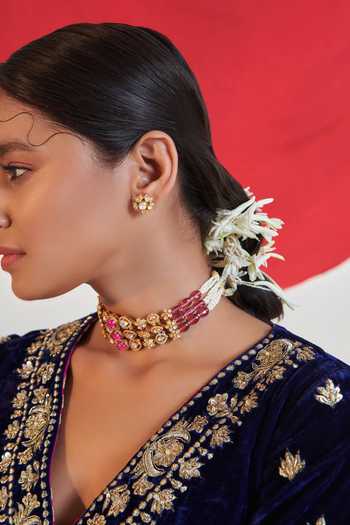 Buy Solv Jewellery Gold Plated Bijou Rose Polki Choker With Earrings Buy_Solv Jewellery_Gold Plated Bijou Rose Polki Choker With Earrings