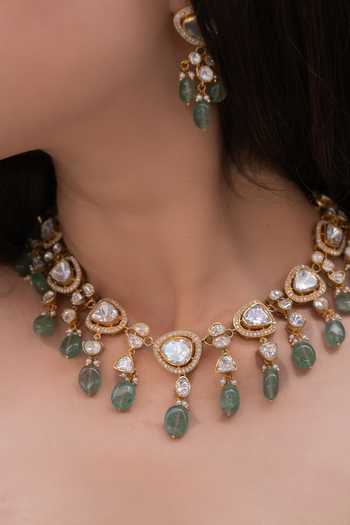 Solv Jewellery Meher Emerald Polki Necklace With Earrings 