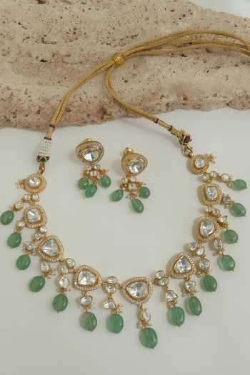 Solv Jewellery Meher Emerald Polki Necklace With Earrings 