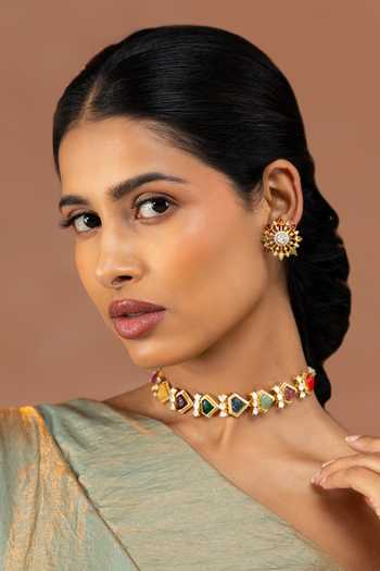 Solv Jewellery Gauri Navratna Choker With Stud Earrings 