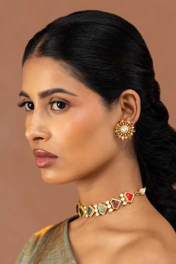 Solv Jewellery Gauri Navratna Choker With Stud Earrings 