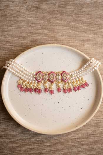 Buy Solv Jewellery Gold Plated Anushka Ruby Choker With Earrings Online at Aza Fashions Buy_Solv Jewellery_Gold Plated Anushka Ruby Choker With Earrings _Online_at_Aza_Fashions