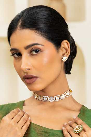Solv Jewellery Gold Plated Lumiere Choker With Stud Earrings Online at Aza Fashions Solv Jewellery_Gold Plated Lumiere Choker With Stud Earrings _Online_at_Aza_Fashions