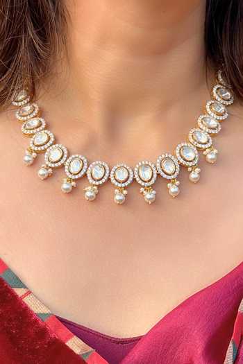 Solv Jewellery Moonlit Dew Polki & Pearl Necklace Set 