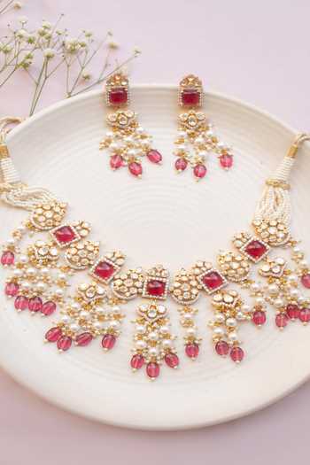 Solv Jewellery Ratnavali Ruby Necklace With Earrings 