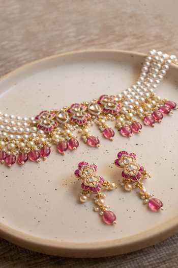 Solv Jewellery Silver Plated Anushka Necklace With Earrings Online at Aza Fashions Solv Jewellery_Silver Plated Anushka Necklace With Earrings _Online_at_Aza_Fashions