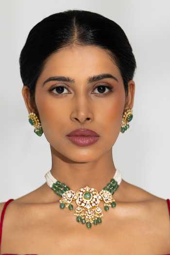 Solv Jewellery Vana Emerald & Polki Choker With Earrings 