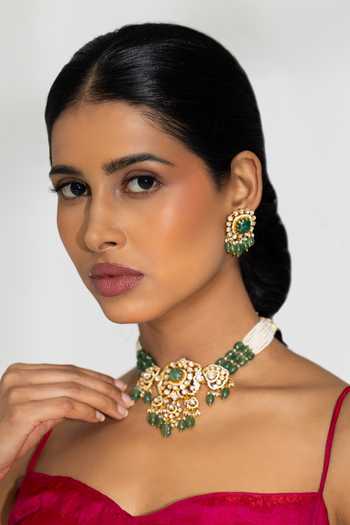 Solv Jewellery Vana Emerald & Polki Choker With Earrings 