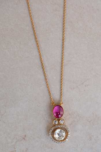 Solv Jewellery Gold Plated Zaira Gemstone And Solitaire Polki Pendant Necklace Online at Aza Fashions Solv Jewellery_Gold Plated Zaira Gemstone And Solitaire Polki Pendant Necklace _Online_at_Aza_Fashions
