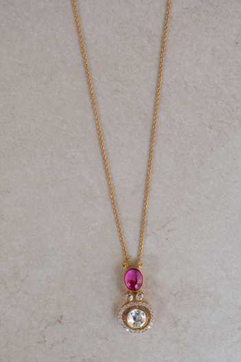 Shop Solv Jewellery Gold Plated Zaira Gemstone And Solitaire Polki Pendant Necklace Online at Aza Fashions Shop_Solv Jewellery_Gold Plated Zaira Gemstone And Solitaire Polki Pendant Necklace _Online_at_Aza_Fashions