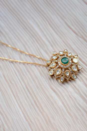Solv Jewellery Gold Plated Green Goddess Pendant Necklace Online at Aza Fashions Solv Jewellery_Gold Plated Green Goddess Pendant Necklace _Online_at_Aza_Fashions