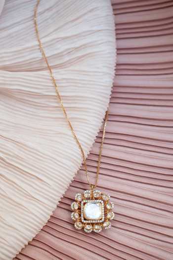 Buy Solv Jewellery Gold Plated Carre Square Polki Pendant Necklace Online at Aza Fashions Buy_Solv Jewellery_Gold Plated Carre Square Polki Pendant Necklace _Online_at_Aza_Fashions