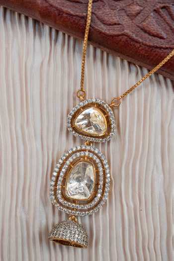 Solv Jewellery Gold Plated Feu Three-part Polki Pendant Necklace Online at Aza Fashions Solv Jewellery_Gold Plated Feu Three-part Polki Pendant Necklace _Online_at_Aza_Fashions