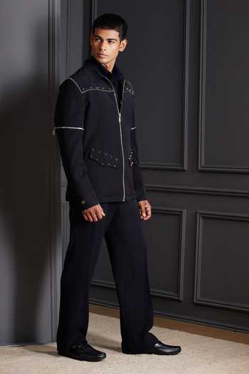 Buy_Soniya G_Black Suiting Studs Metal Bandhgala And Trouser Set _Online_at_Aza_Fashions