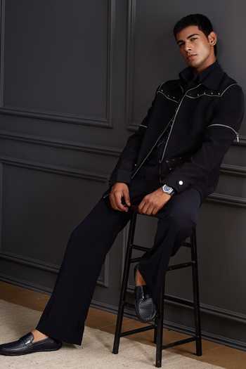 Soniya G_Black Suiting Studs Metal Bandhgala And Trouser Set _at_Aza_Fashions