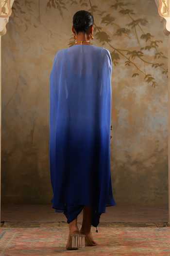 Pooja Popli Maya Ombre Embroidered Cape Draped Skirt Set 