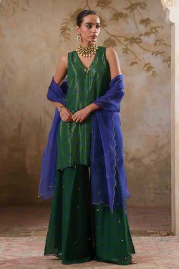 Pooja Popli Maya Shimmering Short Kurta Sharara Set 