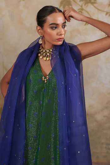 Buy Pooja Popli Green Lurex, , Silk Maya Shimmering Short Kurta Sharara Set Buy_Pooja Popli_Green Lurex, , Silk Maya Shimmering Short Kurta Sharara Set