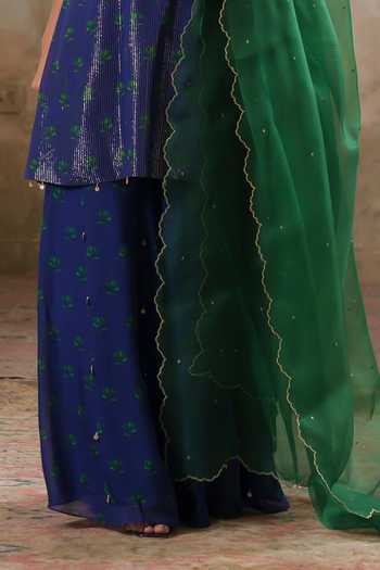 Pooja Popli Blue Lurex, , Silk Maya Shimmering Short Kurta Sharara Set Online at Aza Fashions Pooja Popli_Blue Lurex, , Silk Maya Shimmering Short Kurta Sharara Set _Online_at_Aza_Fashions