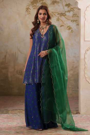 Pooja Popli Maya Shimmering Short Kurta Sharara Set 