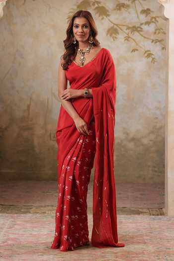 Pooja Popli Maya Printed Saree With Unstitched Blouse Piece 