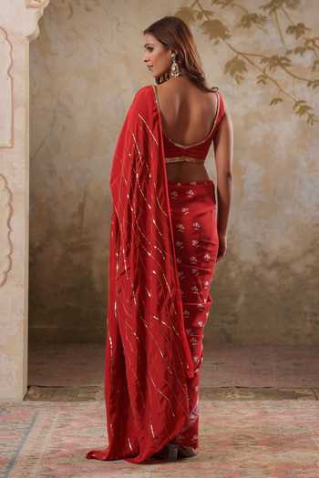 Pooja Popli Maya Printed Saree With Unstitched Blouse Piece 
