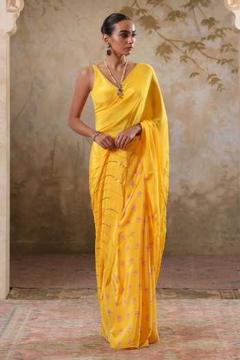 Pooja Popli Maya Printed Saree With Unstitched Blouse Piece 