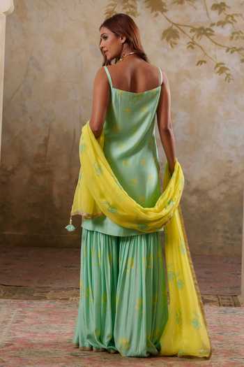 Pooja Popli Maya Printed Strappy Short Kurta Sharara Set 