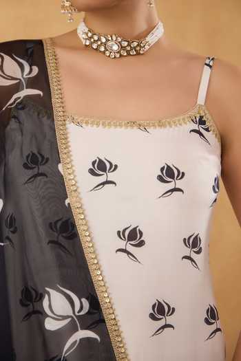 Pooja Popli_White Silk, Muslin, Organza Square Maya Printed Strappy Short Kurta Sharara Set _Online_at_Aza_Fashions