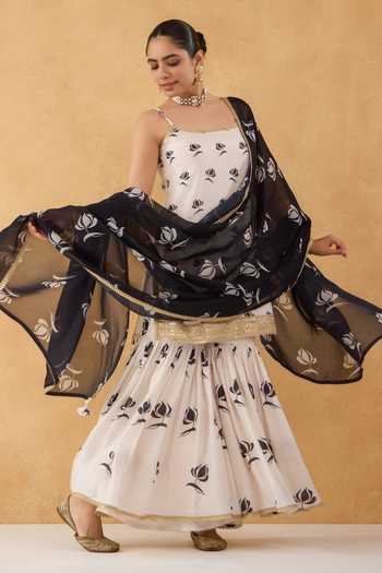 Pooja Popli Maya Printed Strappy Short Kurta Sharara Set 