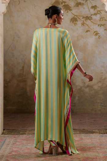 Pooja Popli Maya Lime Yellow Striped Kaftan 