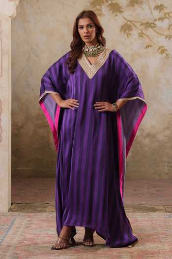 Pooja Popli Maya Purple Striped Kaftan 