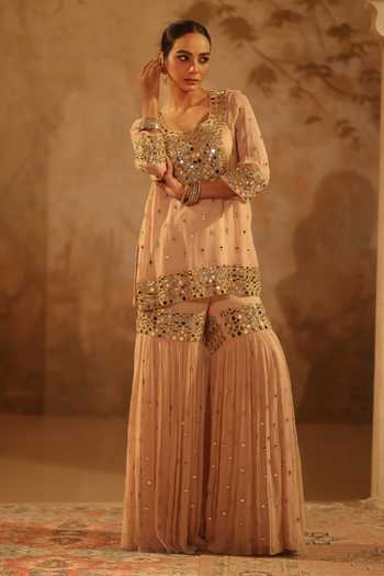 Pooja Popli Nazakat Mirror Work Kurta Gharara Set 