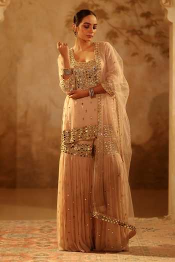 Pooja Popli Nazakat Mirror Work Kurta Gharara Set 