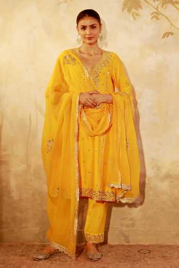 Pooja Popli Nazakat Mango Mirror Work Kurta Salwar Set 