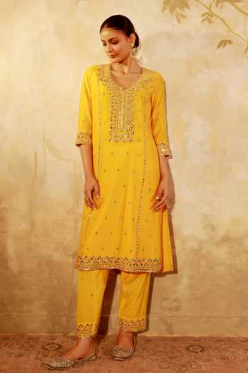 Pooja Popli Nazakat Mango Mirror Work Kurta Salwar Set 