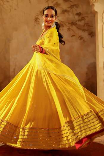 Pooja Popli Nazakat Anarkali With Mirror Work Dupatta 