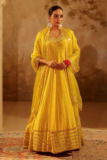 Pooja Popli Nazakat Anarkali With Mirror Work Dupatta 