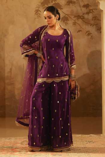 Pooja Popli Nazakat Embellished Kurta Sharara Set 