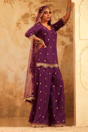 Pooja Popli Nazakat Embellished Kurta Sharara Set 