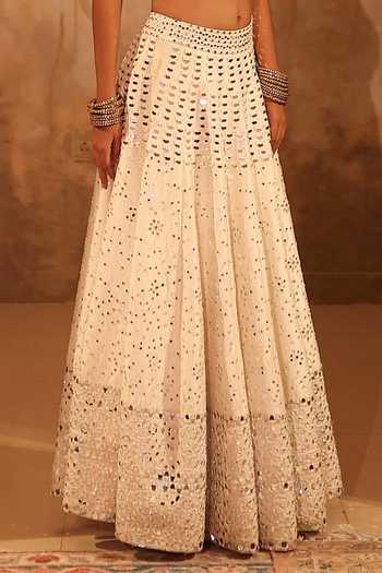 Pooja Popli White Silk, Organza Square Neck Nazakat Mirror Work Raw Lehenga Set at Aza Fashions Pooja Popli_White Silk, Organza Square Neck Nazakat Mirror Work Raw Lehenga Set _at_Aza_Fashions