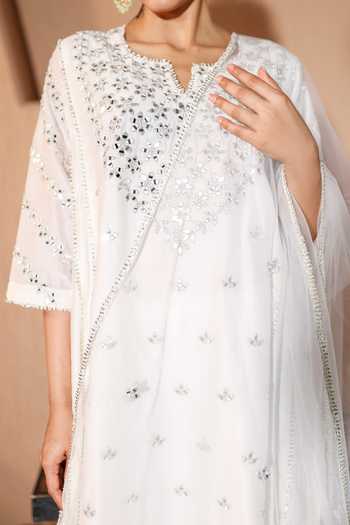 Buy Pooja Popli White Chanderi Silk, Silk, Muslin, Organza Nazakat Mirror Work Kurta Salwar Set Online at Aza Fashions Buy_Pooja Popli_White Chanderi Silk, Silk, Muslin, Organza Nazakat Mirror Work Kurta Salwar Set _Online_at_Aza_Fashions