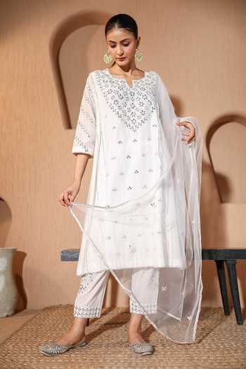 Pooja Popli White Chanderi Silk, Silk, Muslin, Organza Nazakat Mirror Work Kurta Salwar Set at Aza Fashions Pooja Popli_White Chanderi Silk, Silk, Muslin, Organza Nazakat Mirror Work Kurta Salwar Set _at_Aza_Fashions