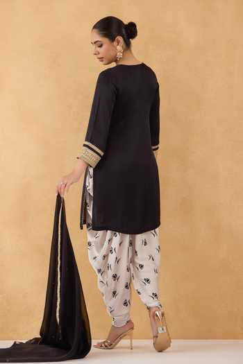 Pooja Popli Embroidered Kurta Floral Print Dhoti Pant Set 